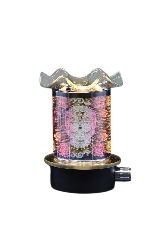 Adjustable Electric Warmers For Home with decorative glass design and black base with control knob