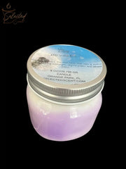 Selected Scent long lasting scented candle in a pastel purple ombre glass jar with silver screw lid and top label