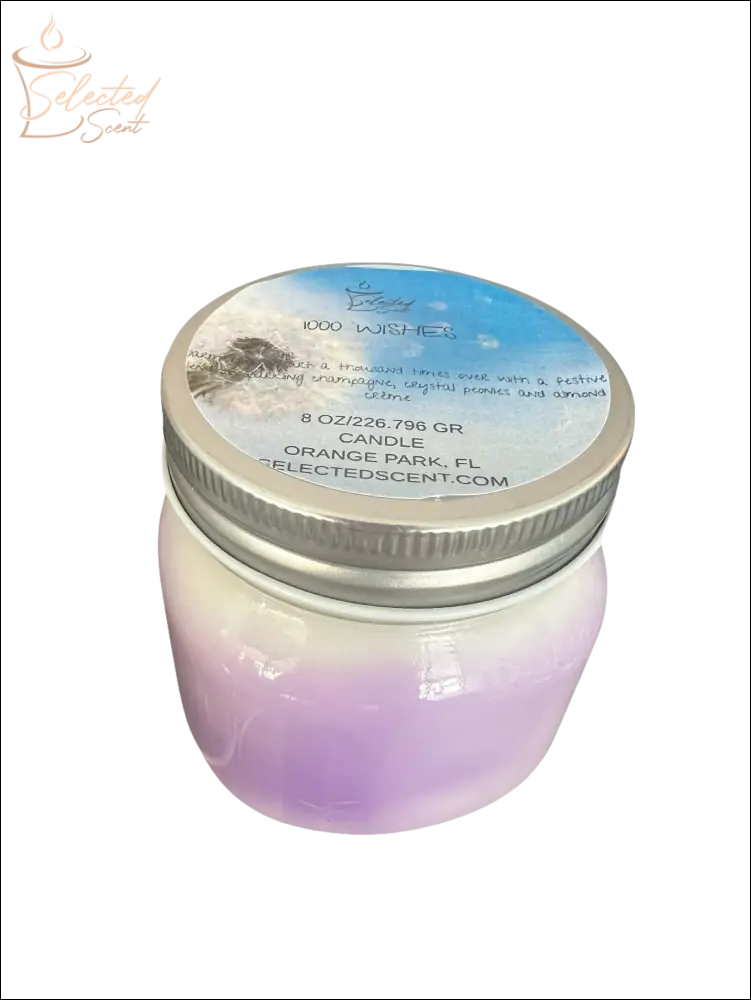 Selected Scent long lasting scented candle in ombre lavender to white jar with metal screw lid 8 oz
