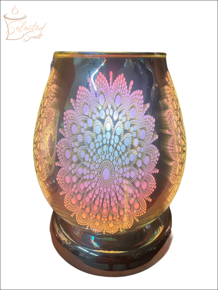 Selected Scent touch control oil warmer with colorful mandala pattern and reflective glass design