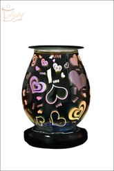 Selected Scent electric decorative warmer with colorful heart and love designs glowing through black glass