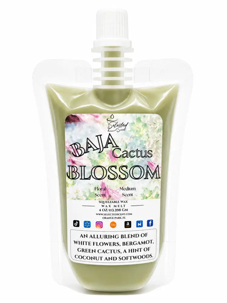 4 ounce squeezable all-natural long-lasting wax melts for home fragrance warmers - baja cactus blossom
