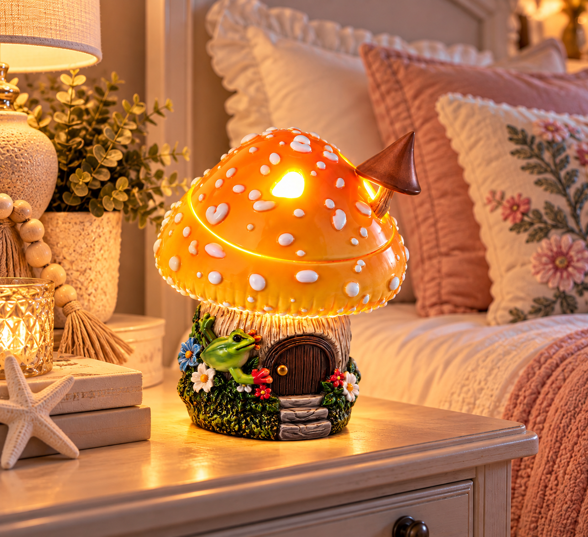 Frog and Mushroom Wax And Oil Warmer with Adjustable Dimmer Wheel