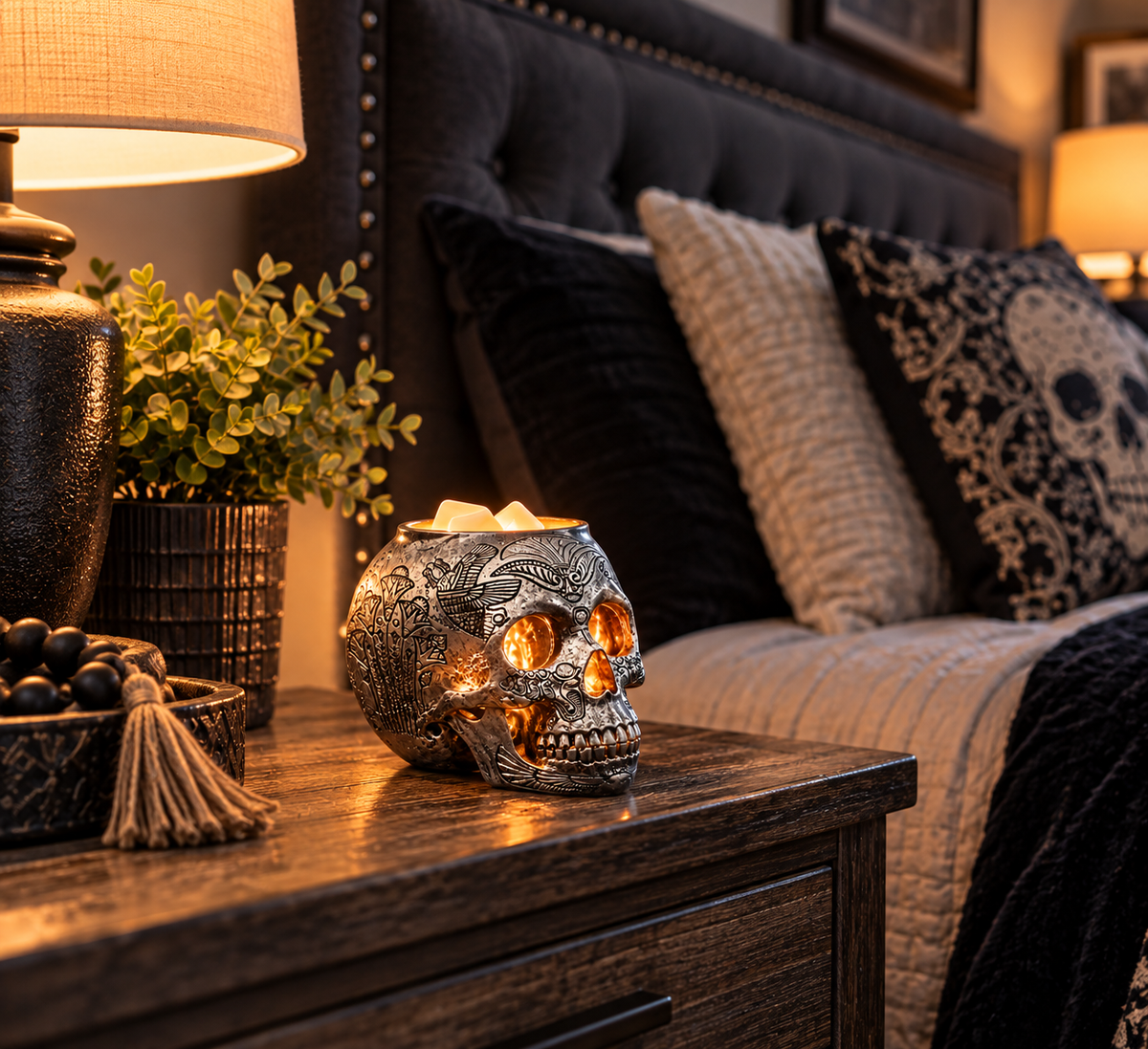 Skull, Aztec Wax And Oil Warmer Electric Decorative Warmer PLUS 3 Pack Replacement Bulbs