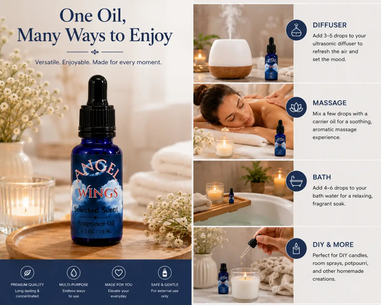 Angel wings 100% fragrance oil – soft floral & heavenly home by selected scent