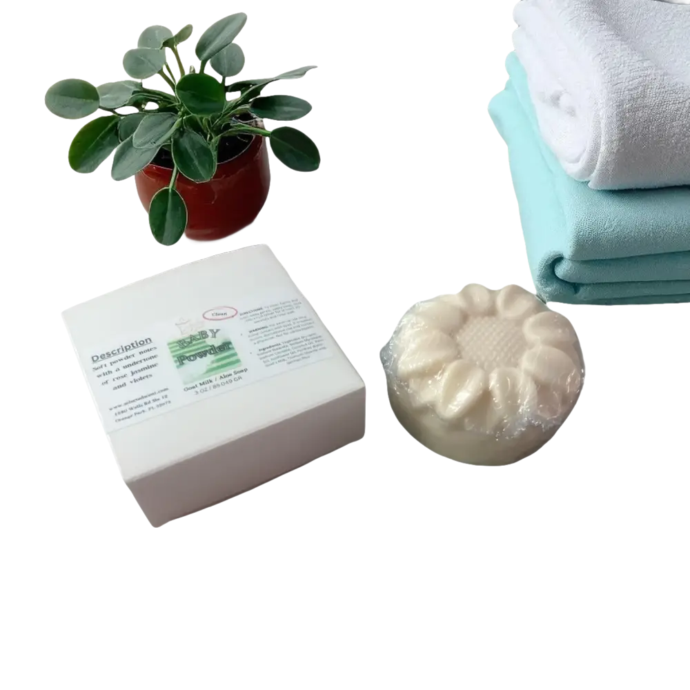 Baby powder goat and aloe soap soft luxurious fragrant