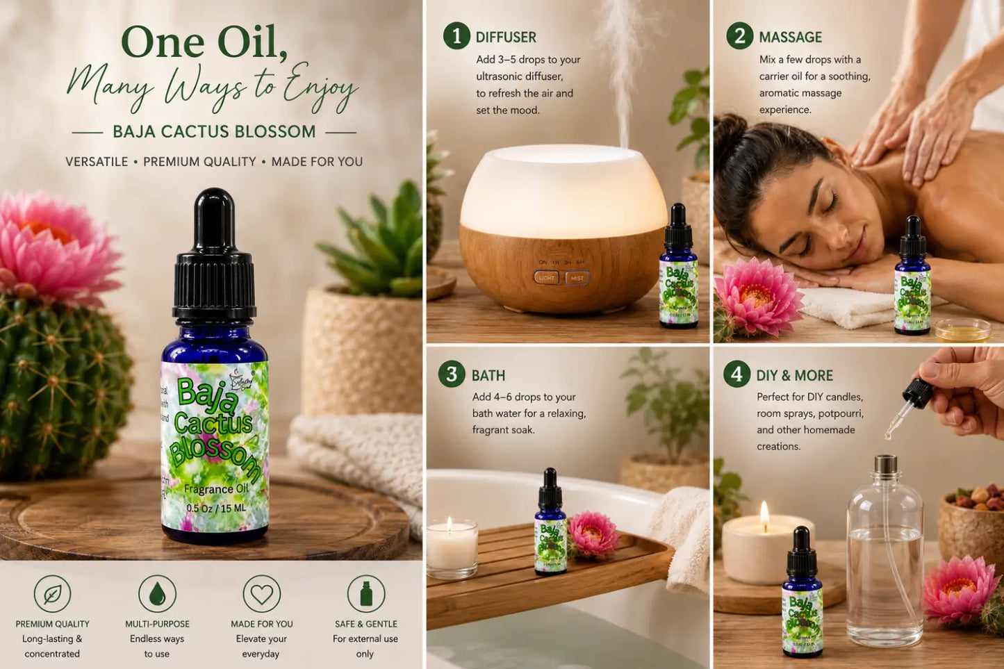 Baja cactus blossom 100% fragrance oil – desert bloom & fresh floral home by selected scent
