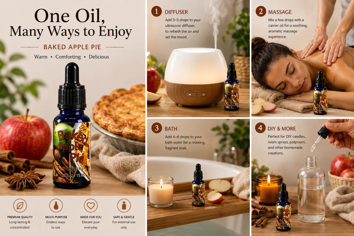 Baked apple pie 100% fragrance oil – warm homemade dessert home by selected scent