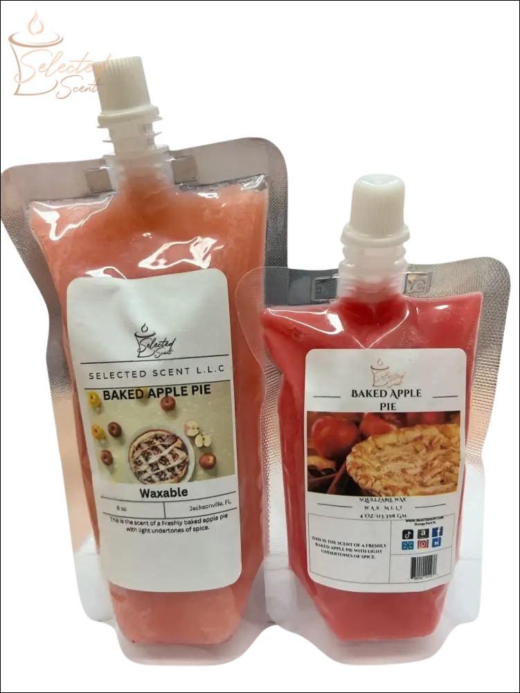 Selected Scent baked apple pie wax melt in resealable pouch with scented wax inside