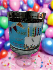 Selected Scent birthday cake candle labeled Make Your Wish with colorful balloons background