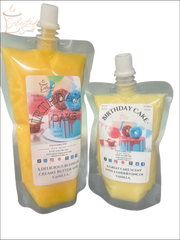 Selected Scent birthday cake wax melt in yellow refill pouches with creamy vanilla scent