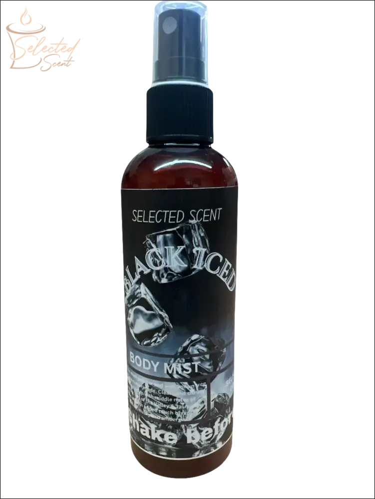 Selected Scent Black Iced Body Mist spray bottle with Alcohol Free formula and ice cube design