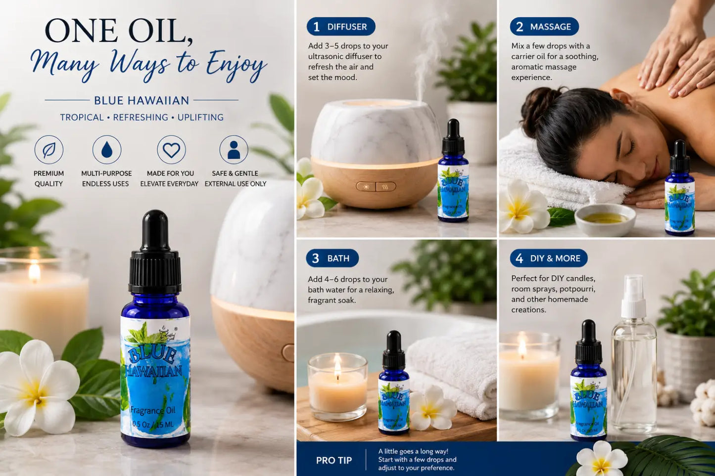 Blue hawaiian 100% fragrance oil – tropical coconut & pineapple paradise by selected scent
