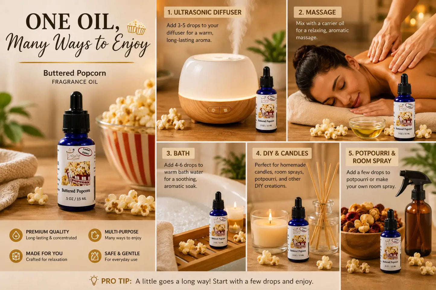 Buttered popcorn 100% fragrance oil – warm movie theater treat home by selected scent