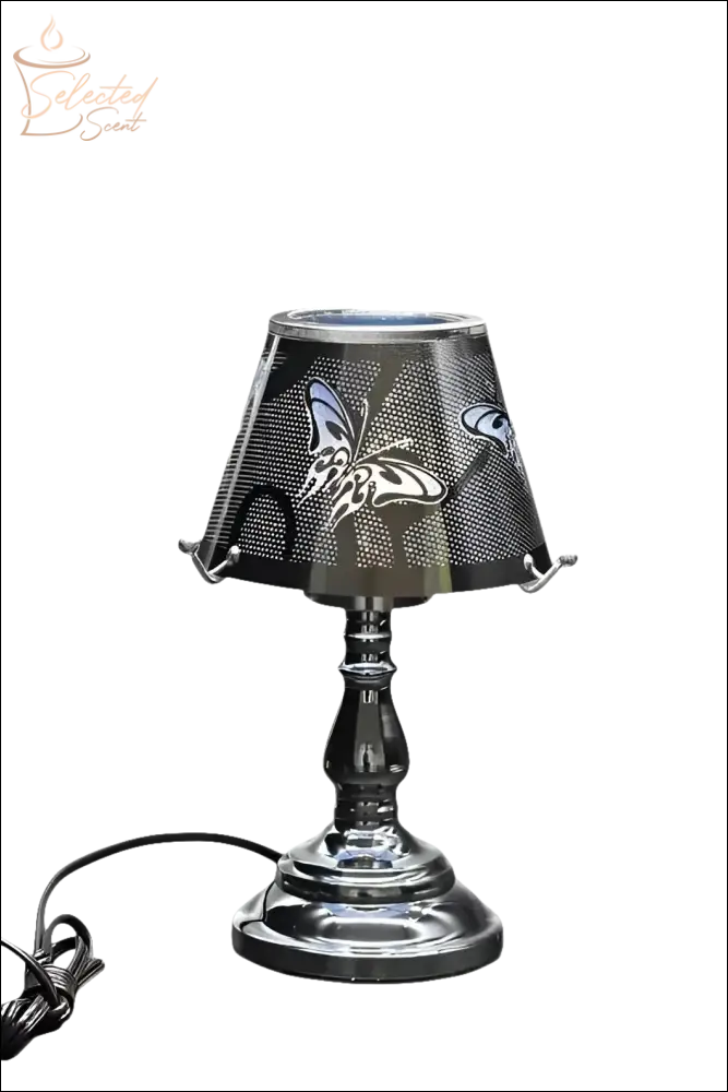 Selected Scent Electric Decorative Warmer with butterfly-patterned shade and chrome base