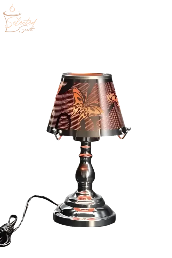 Electric Decorative Warmer from Selected Scent with butterfly patterned lampshade and metallic base
