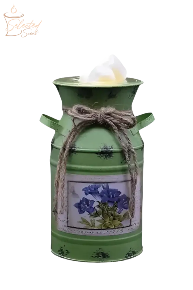 Selected Scent Electric Decorative Warmer green vintage milk can design with floral label and twine bow