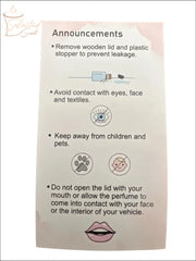 Instruction label for Selected Scent long lasting car air freshener with safety and usage warnings