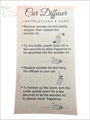 Instruction card for Selected Scent long lasting car air freshener with steps to use the car diffuser