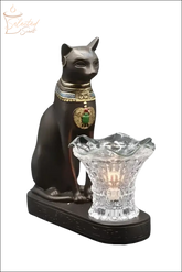 Selected Scent Electric Decorative Warmer featuring black cat statue with Egyptian design and glass light holder