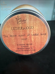 Selected Scent Cedarwood candle with Freshly Made Closet Scent for a fresh cedar-lined closet aroma