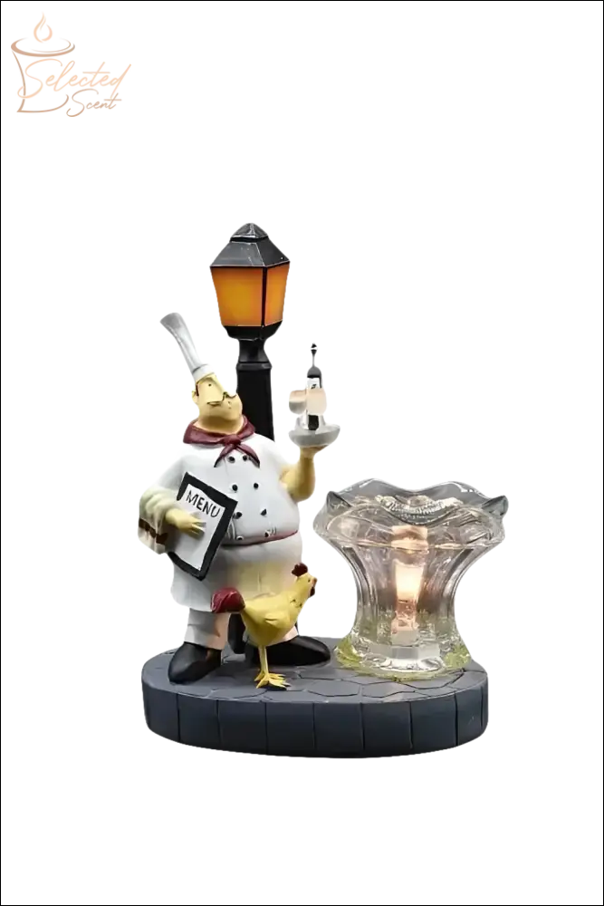 Selected Scent Electric Decorative Warmer featuring chef figurine with menu and lamp design