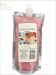 Selected Scent Cinnamon Apple Berry long lasting wax melts in a pink resealable pouch with ground cinnamon and berries scent