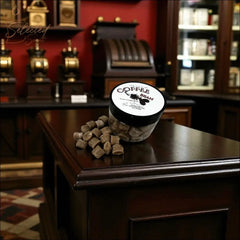 Selected Scent coffee bean jar with scented pellets on wooden counter Morning Scented For Home fragrance