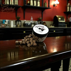 Selected Scent coffee bean wax melts jar and cubes on cafe counter Morning Scented For Home aromatic decor