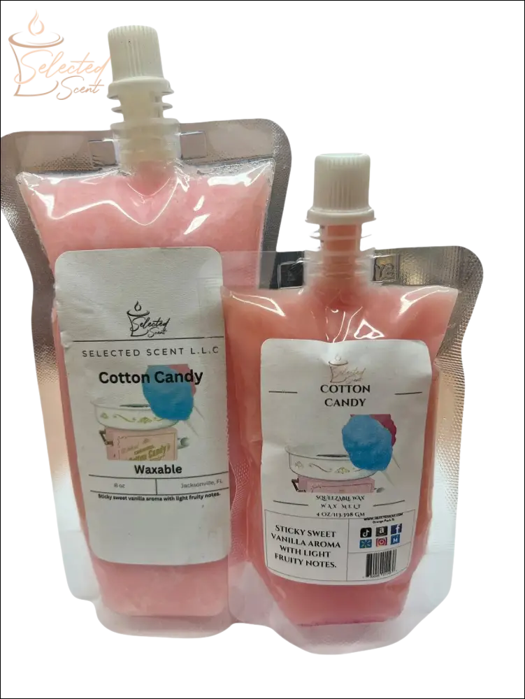 Selected Scent cotton candy squeezable wax melt in pink refill pouches with vanilla aroma