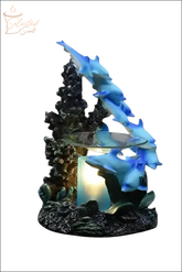Selected Scent family dolphin aromatherapy burner with blue dolphins and candle holder