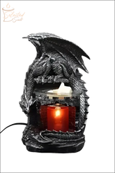 Selected Scent Electric Decorative Warmer featuring a detailed black dragon design with a lit candle inside