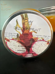 Selected Scent dragon fruit candle with strong fruity scent in 8 oz silver tin container