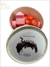 Selected Scent container of dragons blood wax melts with pink and red wax pieces for home fragrance