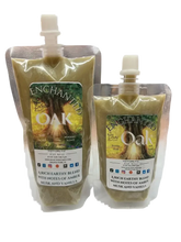 Selected Scent Enchanted Oak squeezable wax melt with amber musk and vanilla scent in two pouch sizes