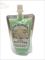 Selected Scent eucalyptus squeezable wax melt in green pouch with white cap scented for awakening senses