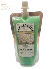Selected Scent eucalyptus squeezable wax melt in green pouch with aromatherapy label