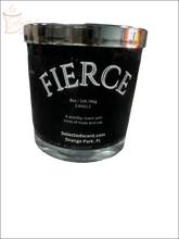 Selected Scent Fierce candle with Reflecting Flame Crystalized Design and woodsy musk and oak scent