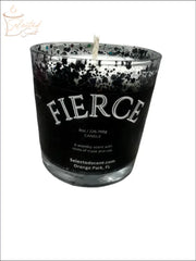 Selected Scent Fierce candle with Reflecting Flame Crystalized Design and woodsy musk scent