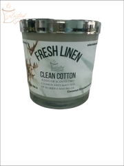 Selected Scent Fresh Linen Clean Cotton candle with Duo Clean Scented fragrance in glass jar