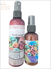 Selected Scent Fruit Loops long lasting linen spray bottles with colorful cereal design on labels