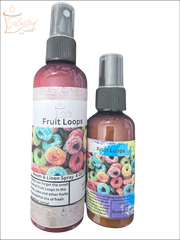 Selected Scent Fruit Loops long lasting linen spray bottles with colorful cereal design on labels