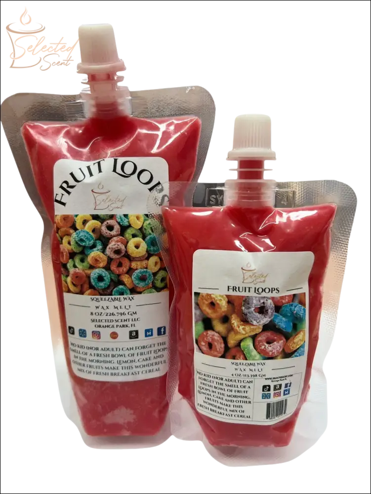 Selected Scent Fruit Loops wax melt packs with cereal scent home fragrance in resealable pouches