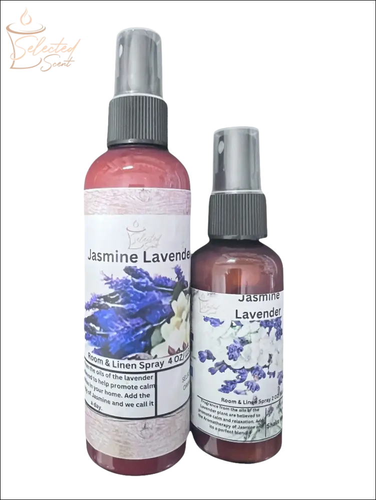 An Aromatherapy Selected Scent Original Jasmine Lavender room and linen spray bottles in two sizes