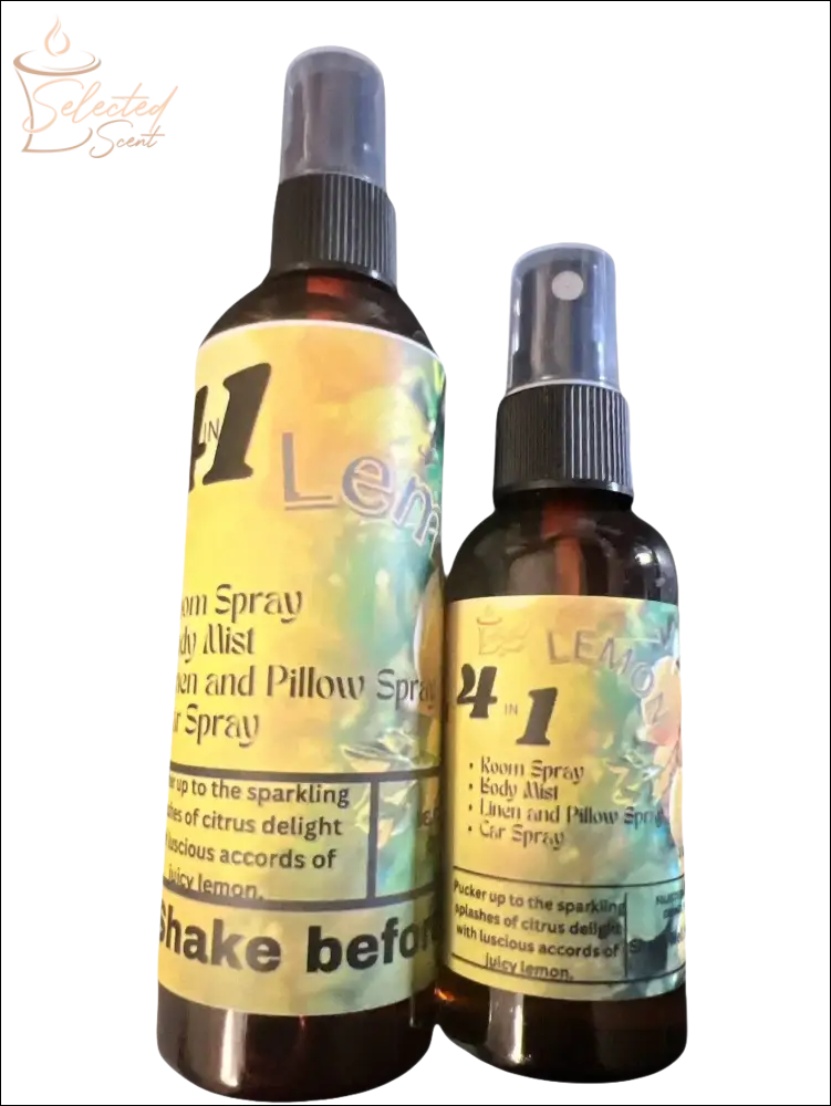 Selected Scent spray bottles featuring Concentrated Freshness lemon scent for room body and pillow use
