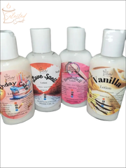 Selected Scent vitamin e moisturizing lotion bottles in birthday cake love spell bombshell and vanilla scents