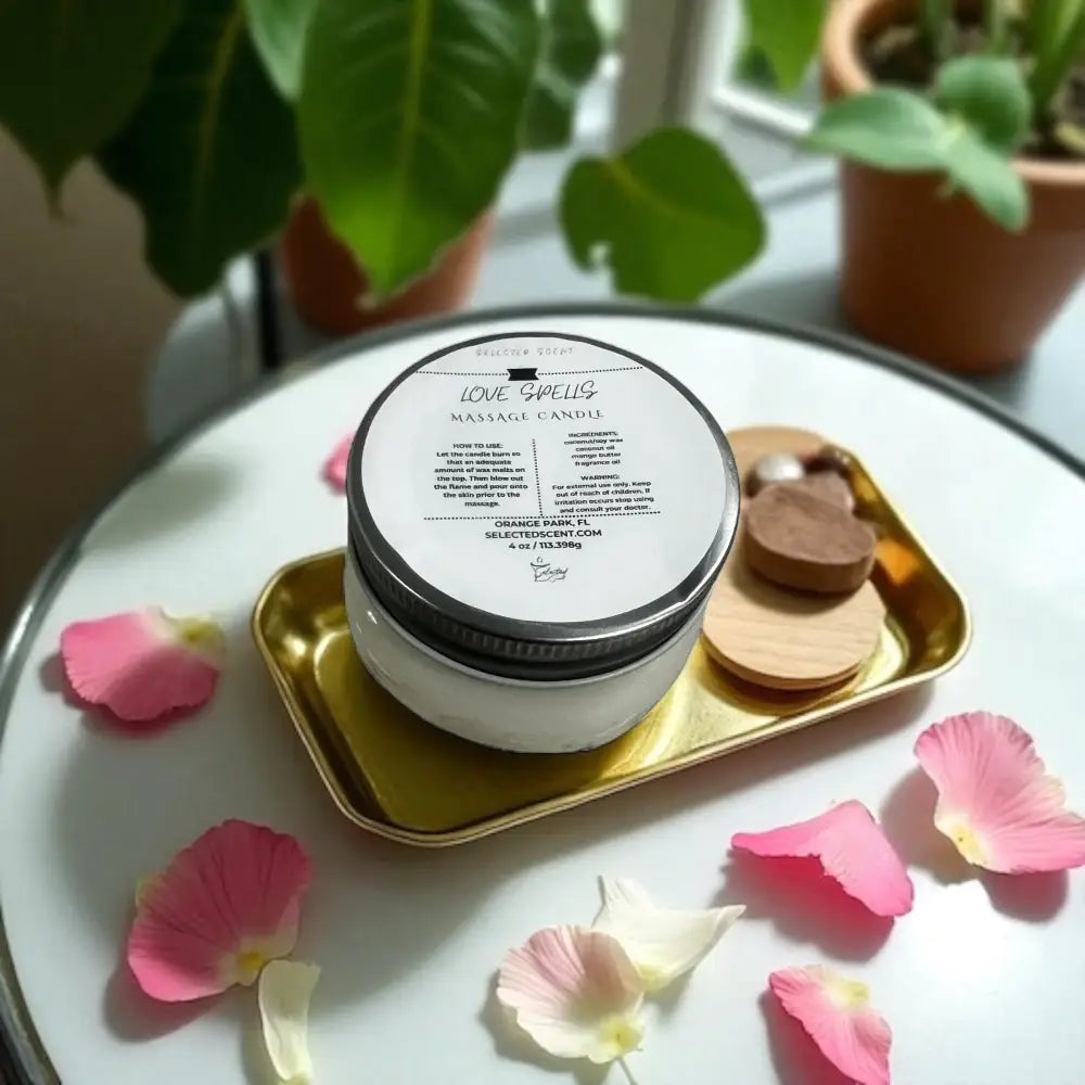 Love spell massage candle 4oz. With mango butter and vitamin e