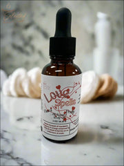 Selected Scent Love Spells facial serum bottle promoting Hydrating And Protecting skin benefits