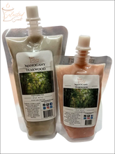Selected Scent mahogany teakwood wax melt refills in resealable pouches with forest label design