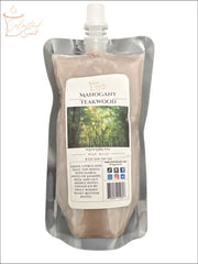 Selected Scent mahogany teakwood wax melt pouch with natural forest image on label